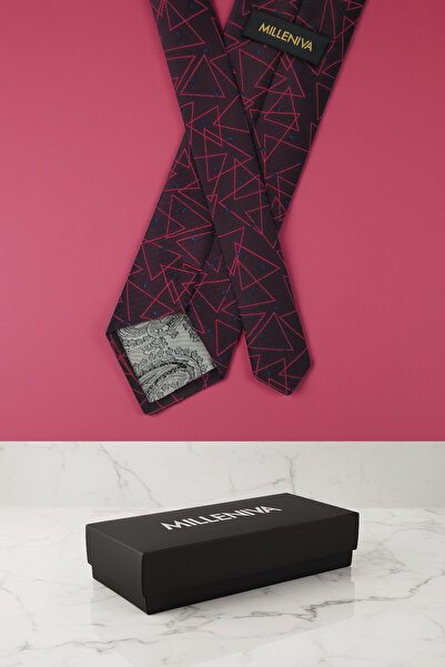 Milleniva Geometric Pattern Burgundy Tie & Handkerchief