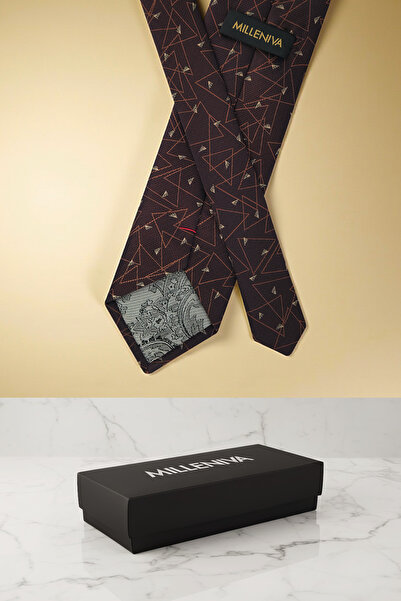 Milleniva Geometric Pattern Bronze Tie & Handkerchief