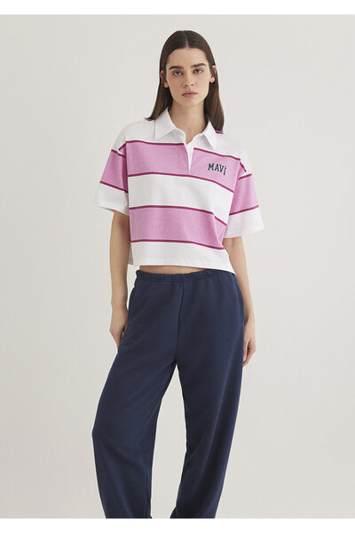 Mavi Logo Printed Pink Striped Polo T-Shirt Standard 1613005 -89359