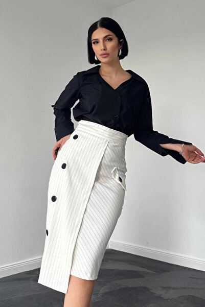 MODA White Striped Polyviscon Skirt