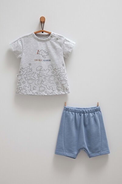 Caramell ALL DAY UÇAK BASKILI TSHIRT ŞORT TAKIM Gri