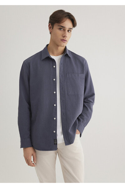 Mavi Keten Karışımlı Tencel Gömlek Regular Fit / Normal Kesim 0211377-82183