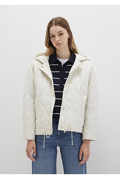 Mavi Kapitone Beli Bağcıklı Ekru Ceket Oversize / Geniş Kesim 1110323-86412