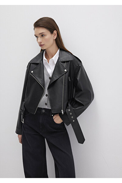 Mavi Siyah Suni Deri Crop Ceket Regular Fit / Normal Kesim 1110375-900