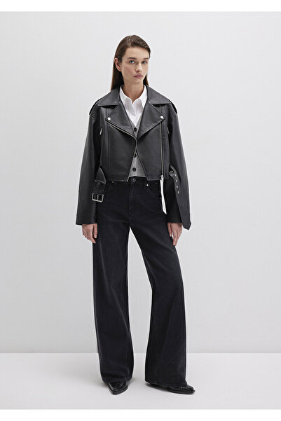 Mavi Siyah Suni Deri Crop Ceket Regular Fit / Normal Kesim 1110375-900