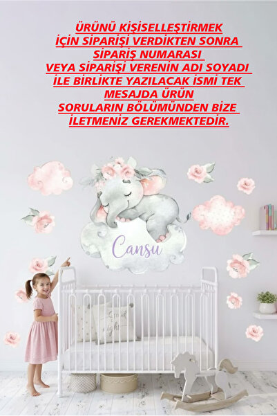 Kt Grup Uyuyan Yavru Fil Sulu Boya Kişiselleştirilebilir Çocuk Odası Duvar St...