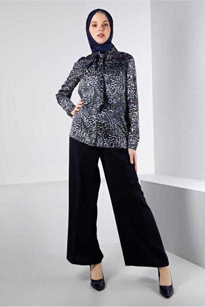 Alvina Leopard Printed Satin Blouse 43410