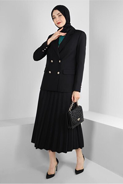 Alvina طقم تنورة مزدوجة مطوي بياقة كروواز 30337