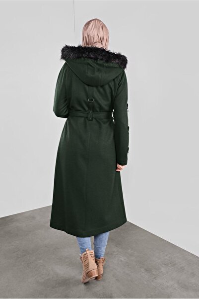 Alvina Coat with Fur Detail and Belt Waist 90122