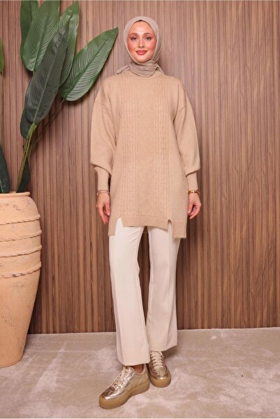 TRENDTESETTÜR Women's Beige Knit Tunic t 2307