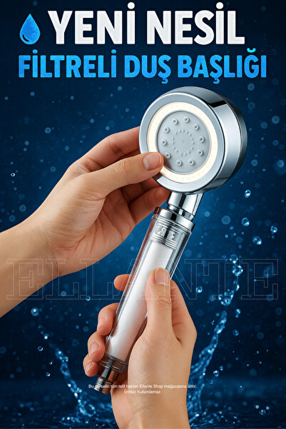 ellante 5 Fonksiyonlu Krom Beyaz Çelik Filtreli Kireç Önleyici Yüksek Basınçl...