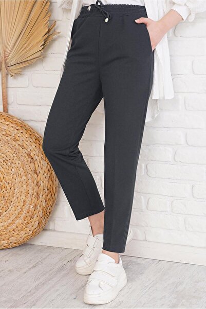 TRENDTESETTÜR KADIN GRİ (ANTRESİT) BELİ LASTİKLİ PANTOLON T 4266