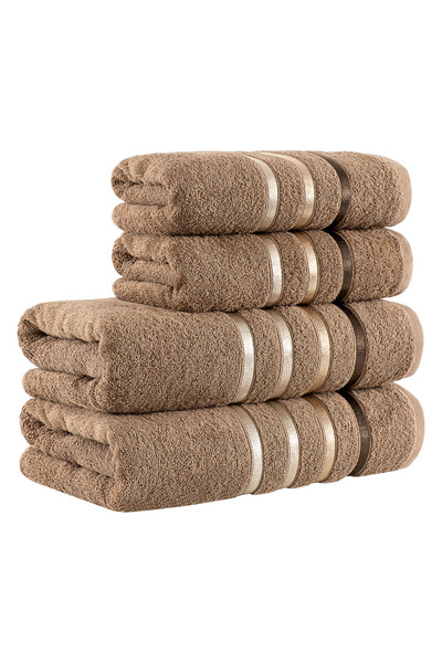 Karna Home Σετ Πετσέτες Μπάνιου Premium 4 τεμαχίων Μπαλέτο Γαλακτώδες Καφέ 50x90 - 70x140 cm