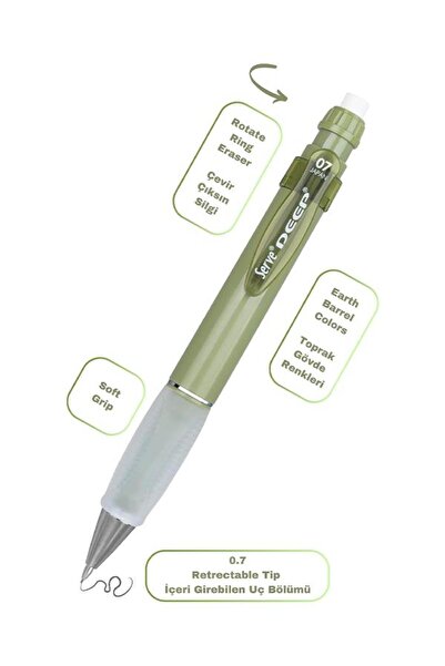 Serve Deep Mekanik Kurşun Kalem 07mm ve Silgi Yedekli Set Yaprak Yeşili