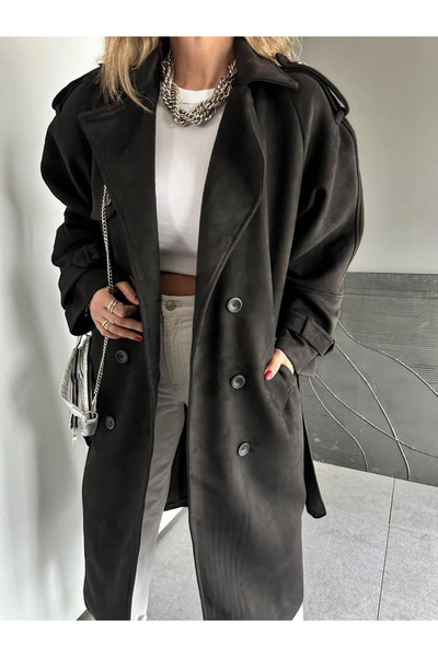 My Blog Siyah Süet Trenç - 9608