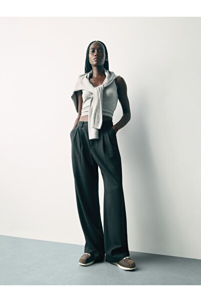 GAP Kadın Siyah High Rise Brushed Twill Pileli Pantolon