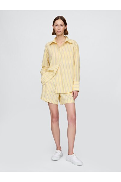 GAP Kadın Sarı Organik Pamuk Poplin Boxer Şort