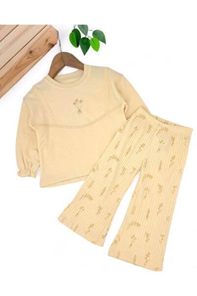 Ege Bebek Girl's Flower Embroidered, Wide Leg Leggings, Seasonal 2-3-4-5-6 Years Old Stylish Girl's Set