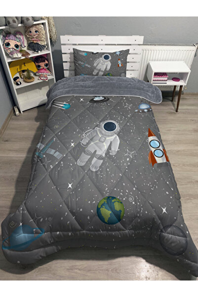 yok yok evim eve dair her şey Welsoft Fluffy Double Sided Astronot Patterned Single Duvet Sleeping Set
