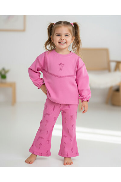 Ege Bebek Set cu fete elegante pentru fete de 2-3-4-5-6 ani, cu broderie florală, colanți largi