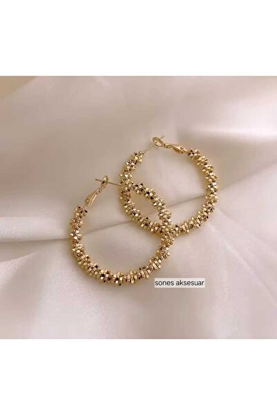 SONES Shiny Serrated Steel Gold Hoop Earrings