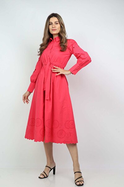 DALYDRESS فستان قميص نسائي متوسط ​​الطول مع حزام خصر