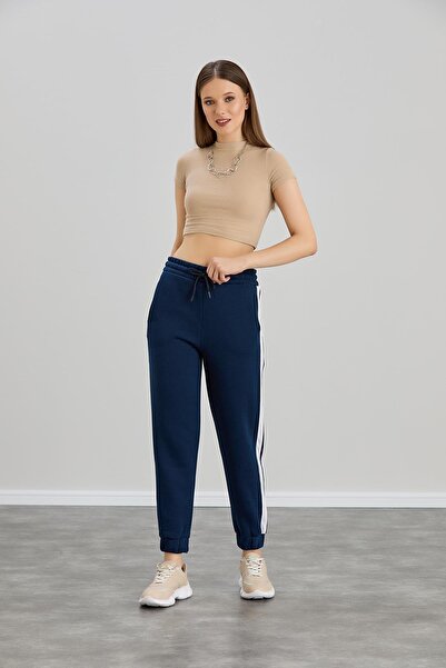 Sortie Pantaloni de sport indigo cu trei fire pentru femei, cu dungi laterale...