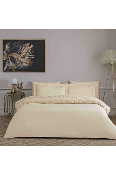 Linens Premium Zendea Pamuk Brode Çift Kişilik Nevresim Takımı Bej