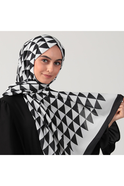 ipekistanbul شال حرير قطني - نمط مثلث - أسود