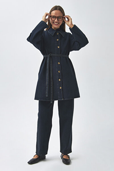 ZÜLAYS Oversize Denim Gömlek Koyu Mavi
