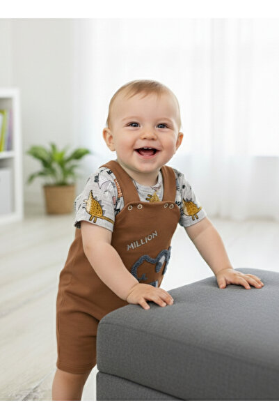 EYMİRGİYİM Dino Two-Piece Jumpsuit Baby Boy 6 Months, 9 Months, 12 Months
