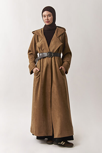 ZÜLAYS Kapüşonlu Süet Trençkot Taba