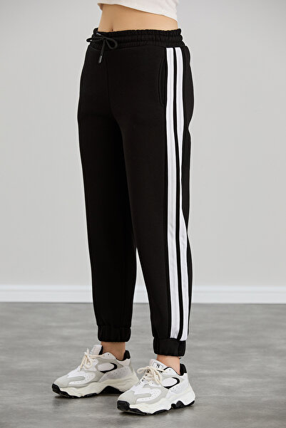 Sortie Pantaloni de sport negri cu trei fire pentru femei, cu dungi laterale ...