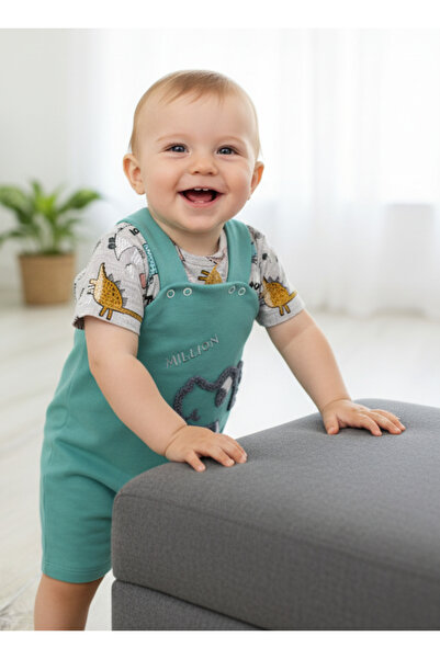 EYMİRGİYİM Dino Two Piece Baby Boy Kids Jumpsuit 3 Months, 6 Months, 9 Months
