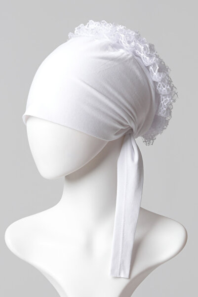 ipekistanbul Dantel Topuzlu Dikişsiz Bone - Kaliteli Özel Üretim - Beyaz