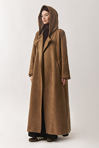 ZÜLAYS Kapüşonlu Süet Trençkot Taba