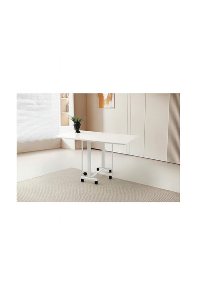 Evistro Katlanır Portatif Tekerlekli Mutfak ve Balkon Masası Beyaz SADECE MASA GÖNDERİLİR