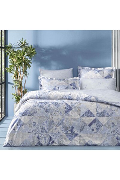 Linens Elation Pamuk Saten Çift Kişilik Nevresim Takımı Mavi