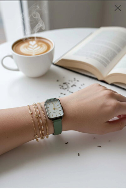 MİLABELLA Nicole Mint Yeşili Cilt Deri Kordonlu Kare Minimal Kadın Kol Saati