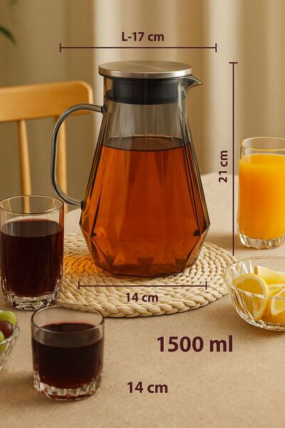 MadaMelya Termisil Isıya Dayanıklı Metal Kapaklı Sürahi 1800Ml Süzgeç Başlıkl...