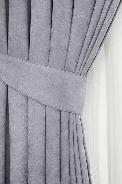 home color home Açık Gri Petek Kadife Dokulu Fon Perde Düz Dikişli Ekstrafor Büzgü 1.sınıf Kalite