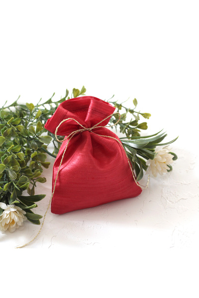 Bimotif Kırmızı simli kumaş kese, 10x15 cm 10 adet