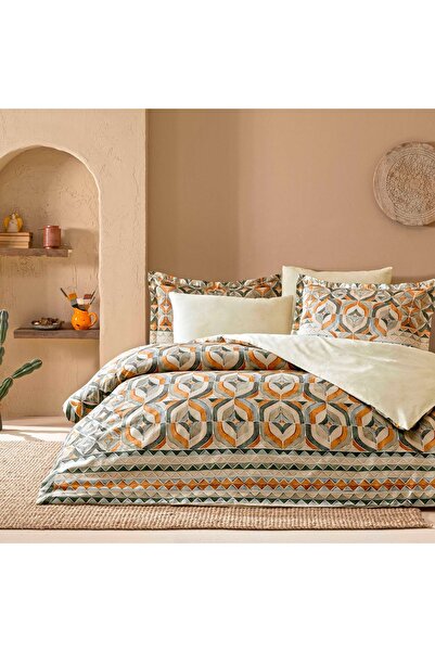 Linens Fresnel Cotton Satin King Duvet Cover Set Orange