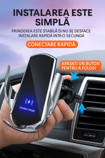 OEM Wireless Charging Car Phone Holder Q3 GTS Black - Compatible with All Mobile Phones