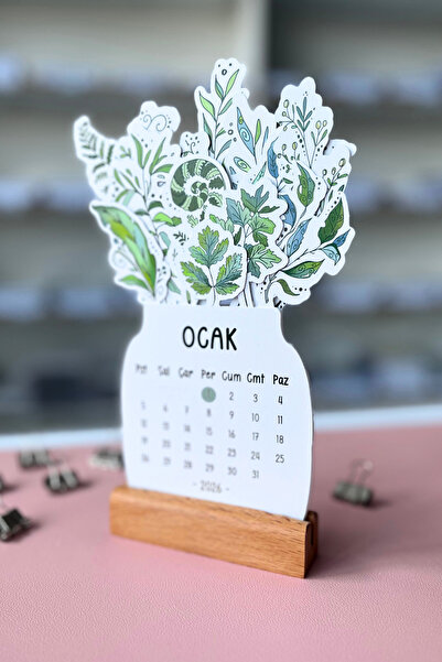 Eldesen Tasarım Yapraklı 2026 Yılı Aylık Masa Takvimi Orta Boy / Resmi Tatiller ve Hafta Sonları