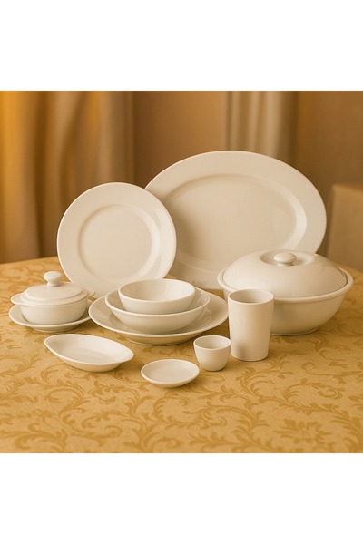 cc bin shihon 80 Piece Melamine Dinner Set Plain White Suitable for Everyday ...