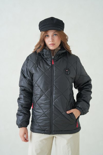 QAWWA Women's Transitional Puffer Jacket with Heat-Retaining Filling, Lined, Water-Repellent, Windproof, Hooded Sports Jacket