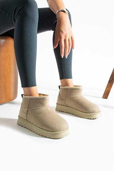 PAPUÇKA PP Kadın İnce Taban Süet İçi Kürklü Yarım Bot