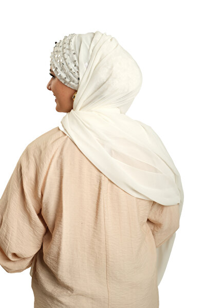 HÜRREM BONE White Back Tie Shawl Chiffon Sequined Pleated 1910_42