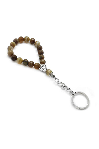 Tesbihane Madagascar Agate Natural Stone Steel Combination Rosary Keychain